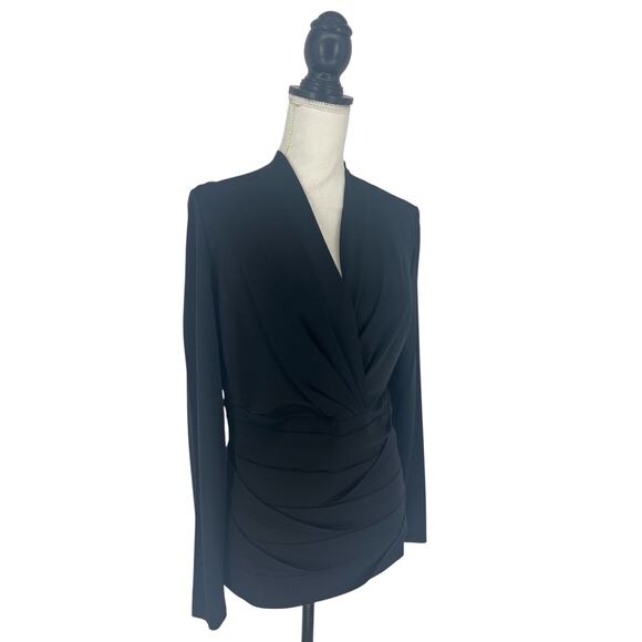 Lafayette 148 New York Black Draped Pleat Front Long Sleeve Top Size M - Picture 6 of 11